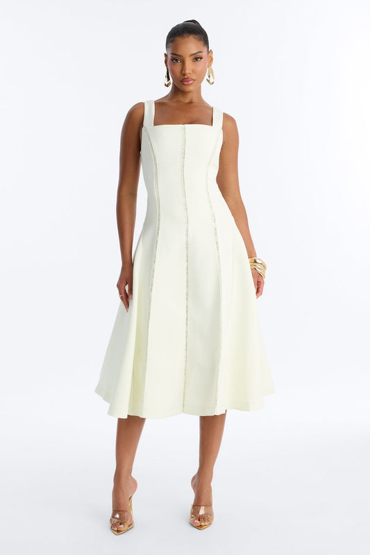 Annabeth Lace Trim Midi Dress - White