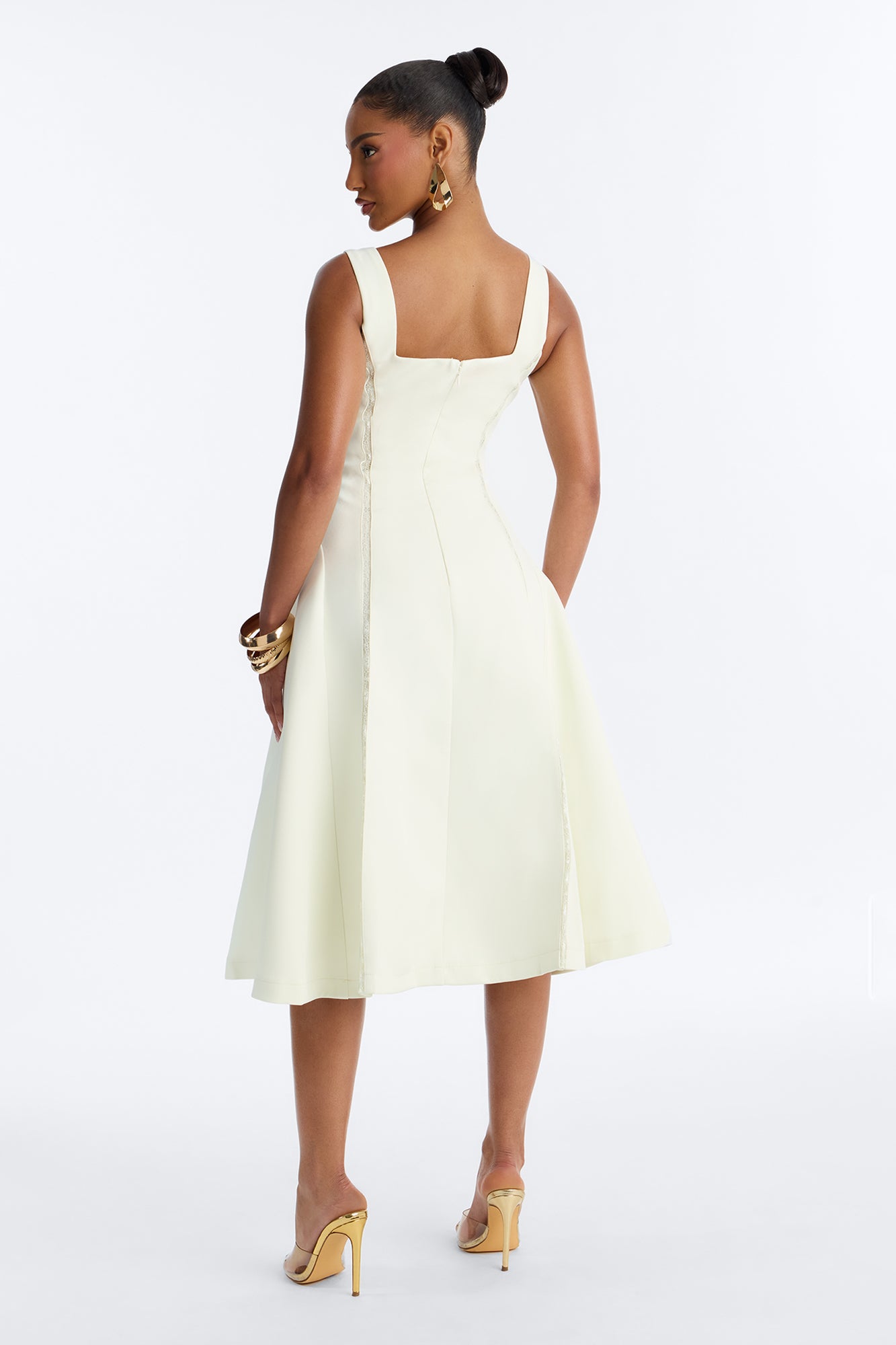 Annabeth Lace Trim Midi Dress - White