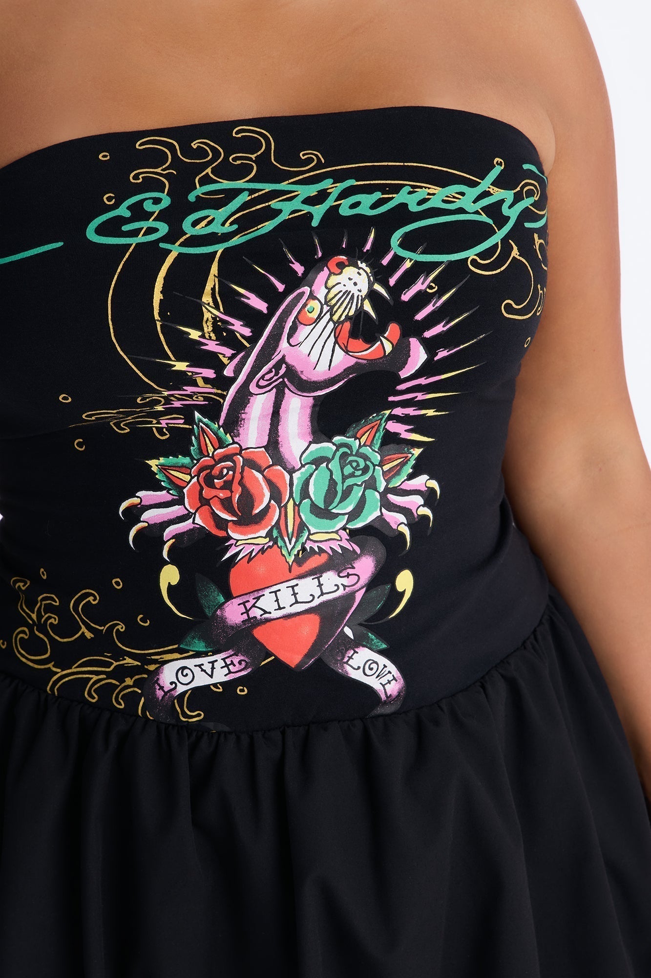 Ed Hardy Eternal Love Bubble Mini Dress - Black