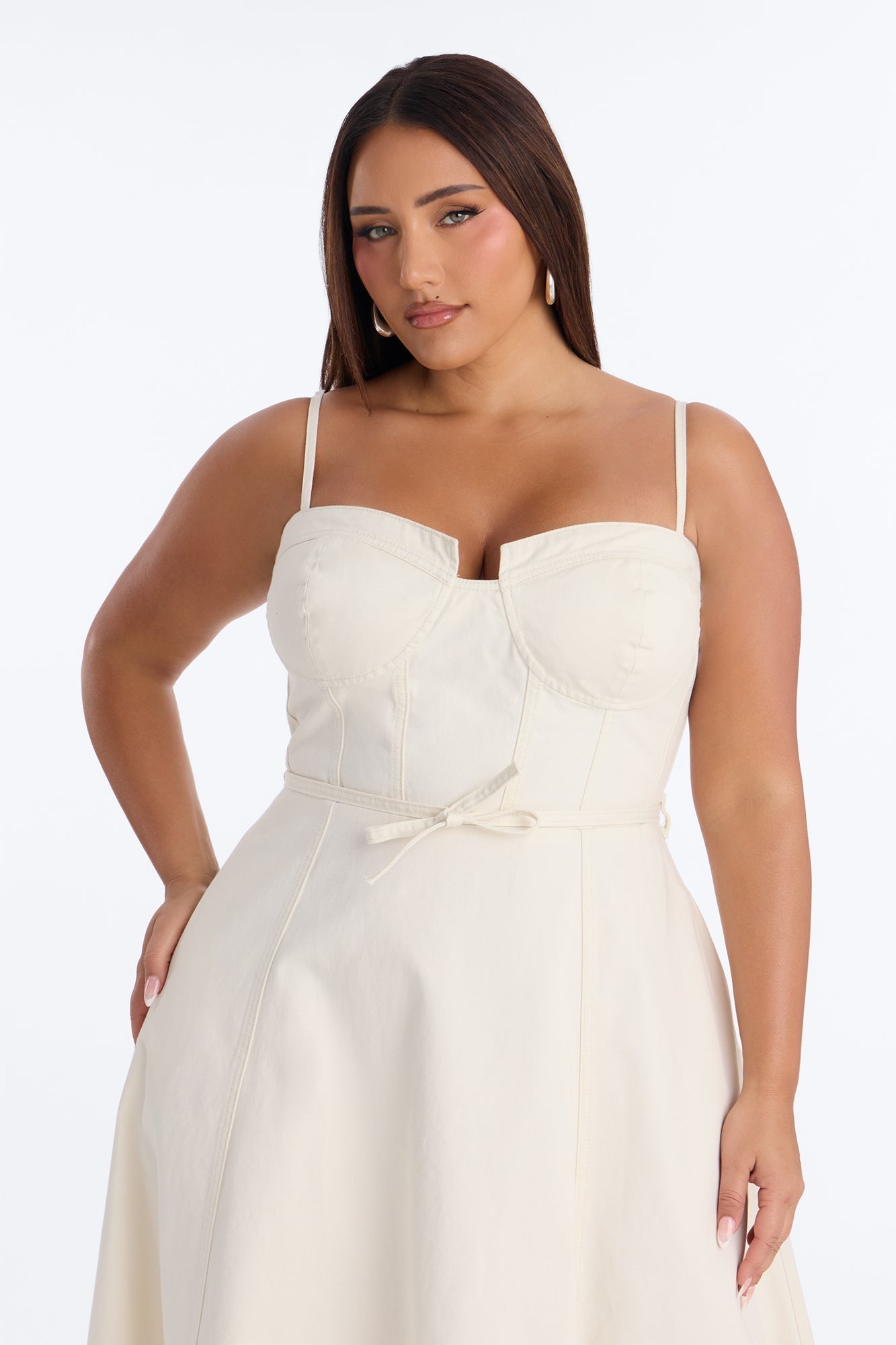 Sweet Chick Denim Midi Dress - White