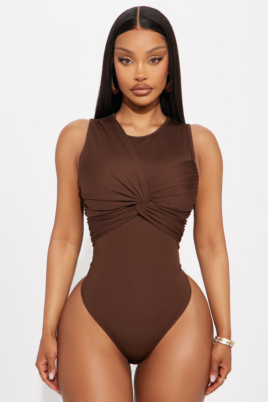 With A Twist Ribbed Bodysuit - Chocolate