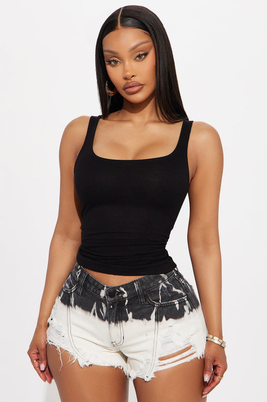 Madison Basic Square Neck Tank Top - Black