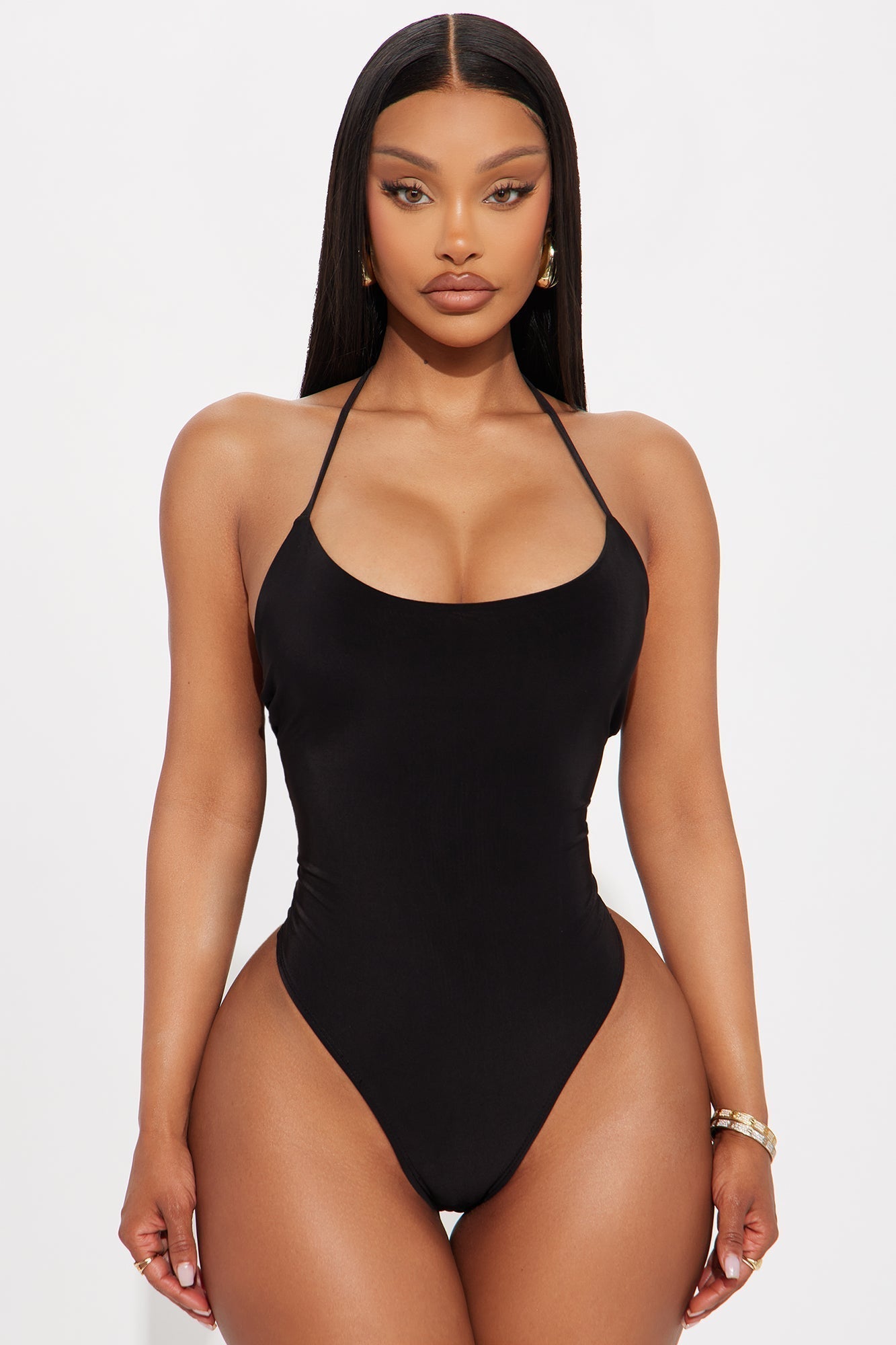 Hotspot Double Lined Backless Halter Bodysuit - Black