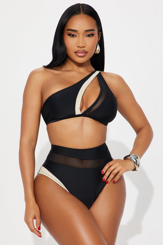 Marie One Shoulder Contrast 2 Piece Bikini - Black/White