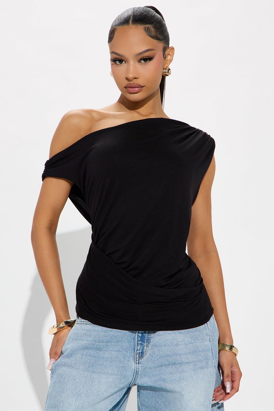 Embrace Her Double Lined Off Shoulder Top - Black