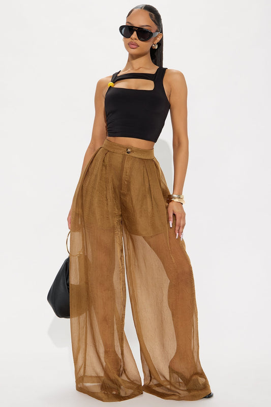 Hollie Wide Leg Organza Pant - Mocha