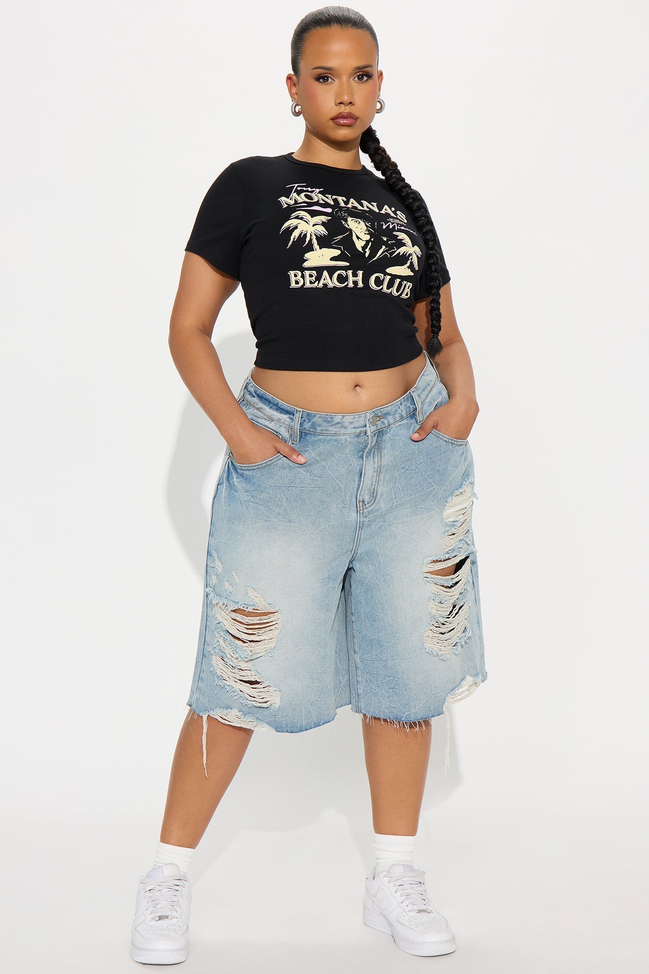 Watch Me Go Ripped Denim Shorts - Vintage Wash