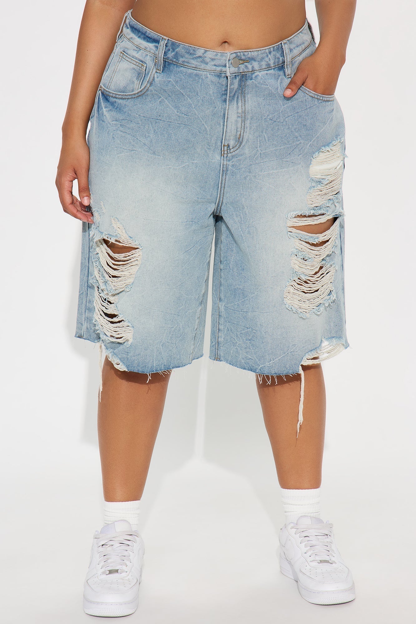 Watch Me Go Ripped Denim Shorts - Vintage Wash