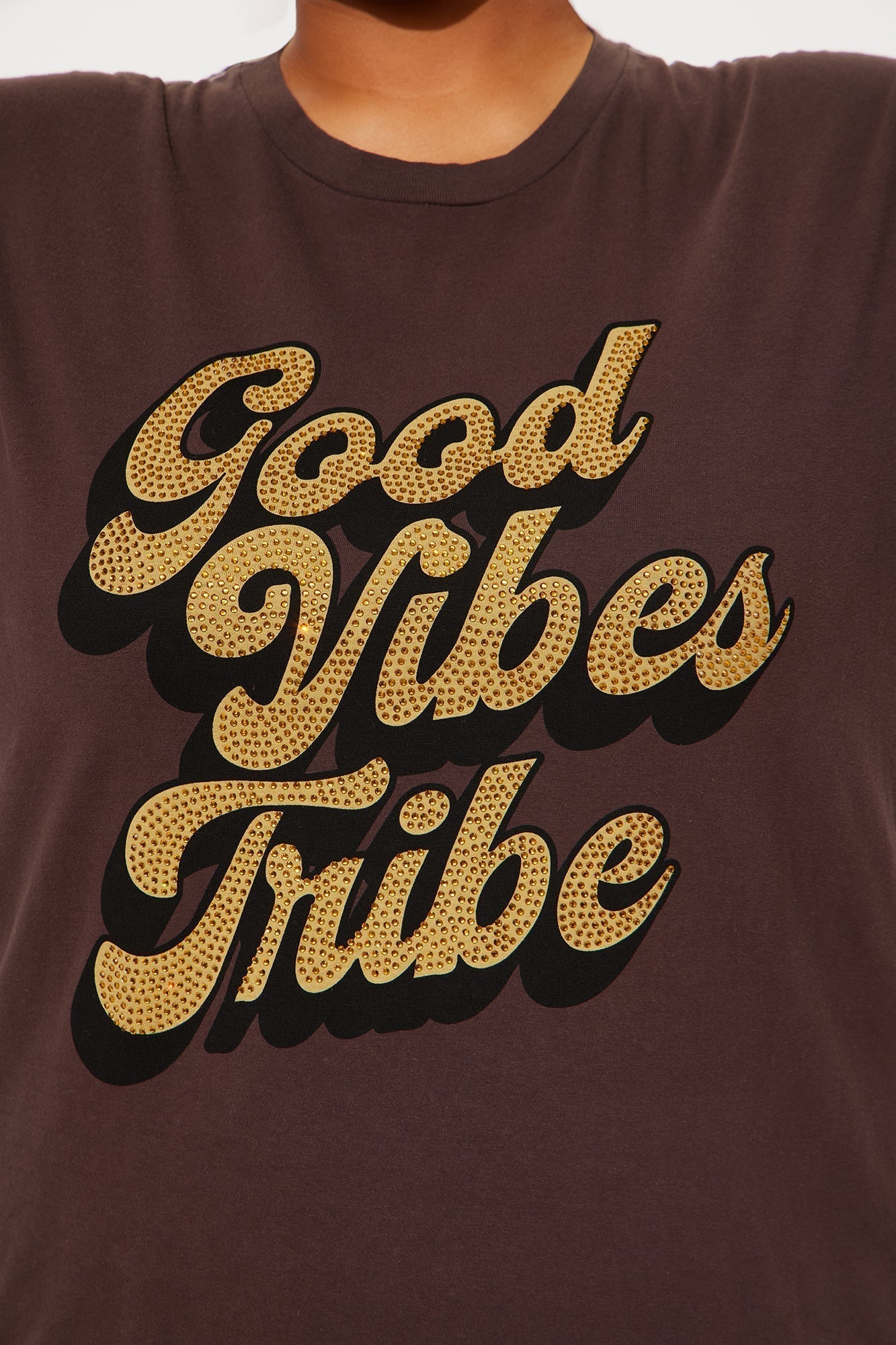 Good Vibes Tribe Rhinestone Tshirt - Brown