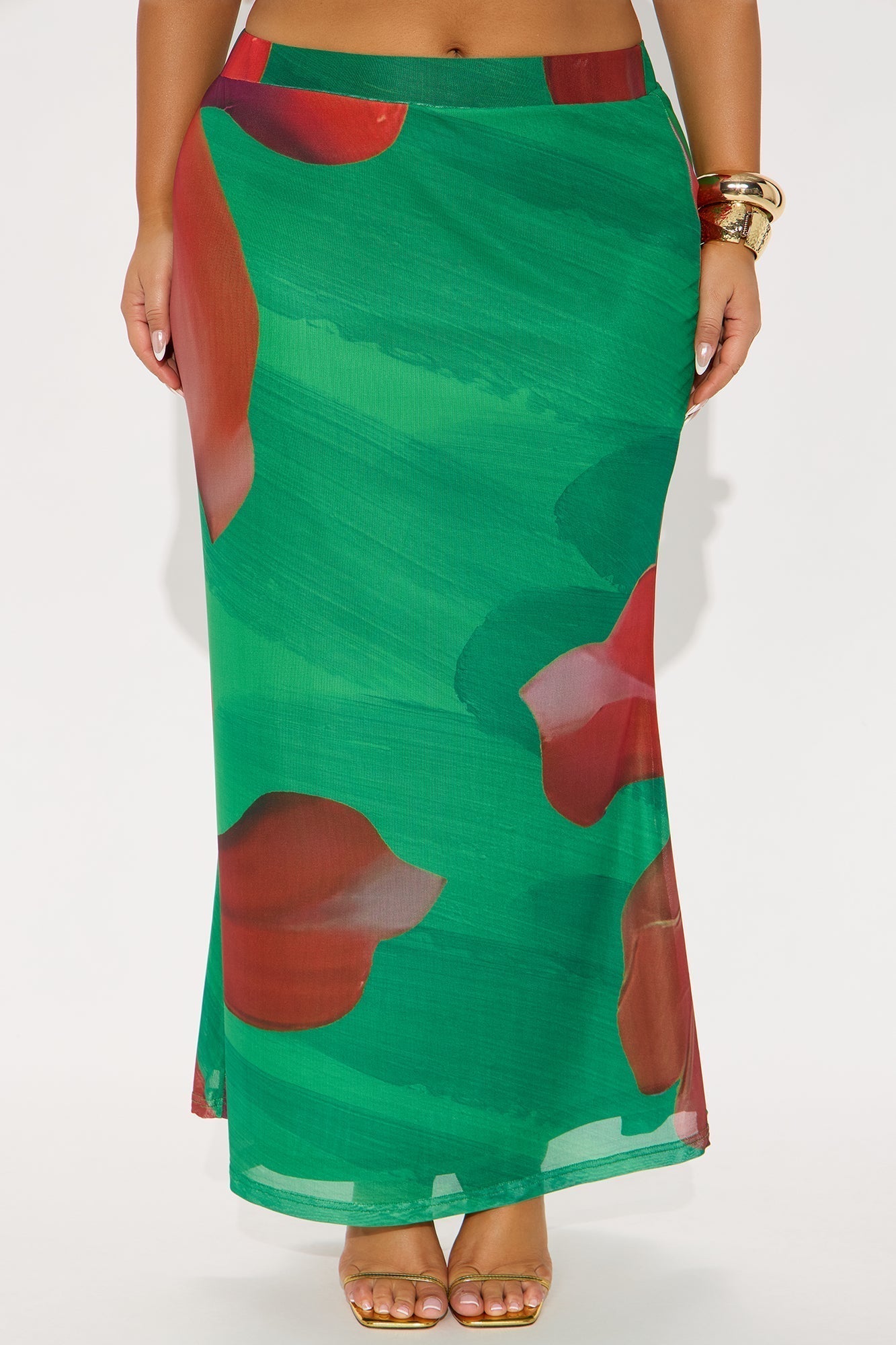Into The Night Floral Mesh Maxi Skirt - Green/combo