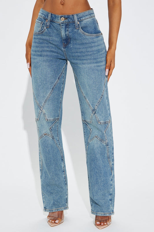 Sky Of Stars Stretch Straight Leg Jeans - Medium Wash
