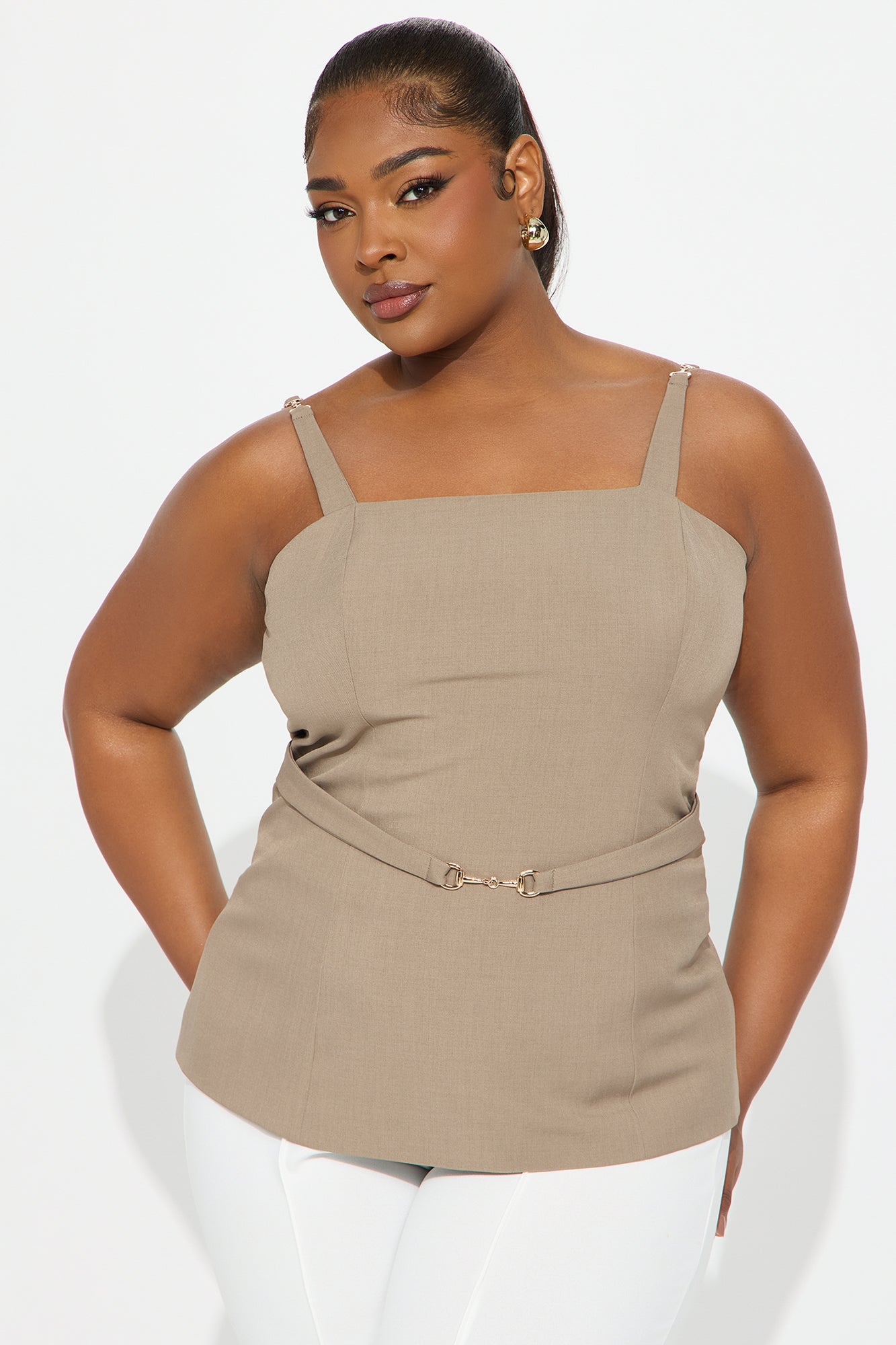Business Only Belted Top - Taupe