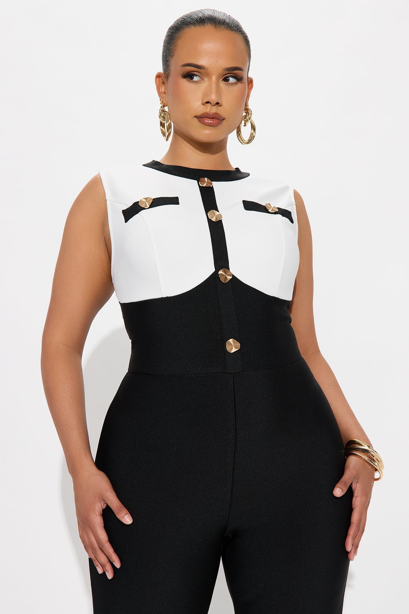 Ahead Of Schedule Bandage Jumpsuit - Black/White