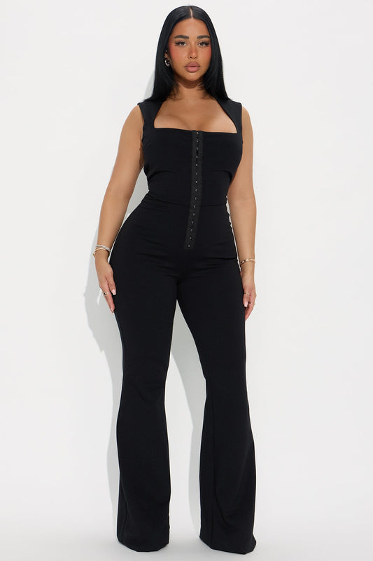Stay With Me Ponte Flare Jumpsuit - Black