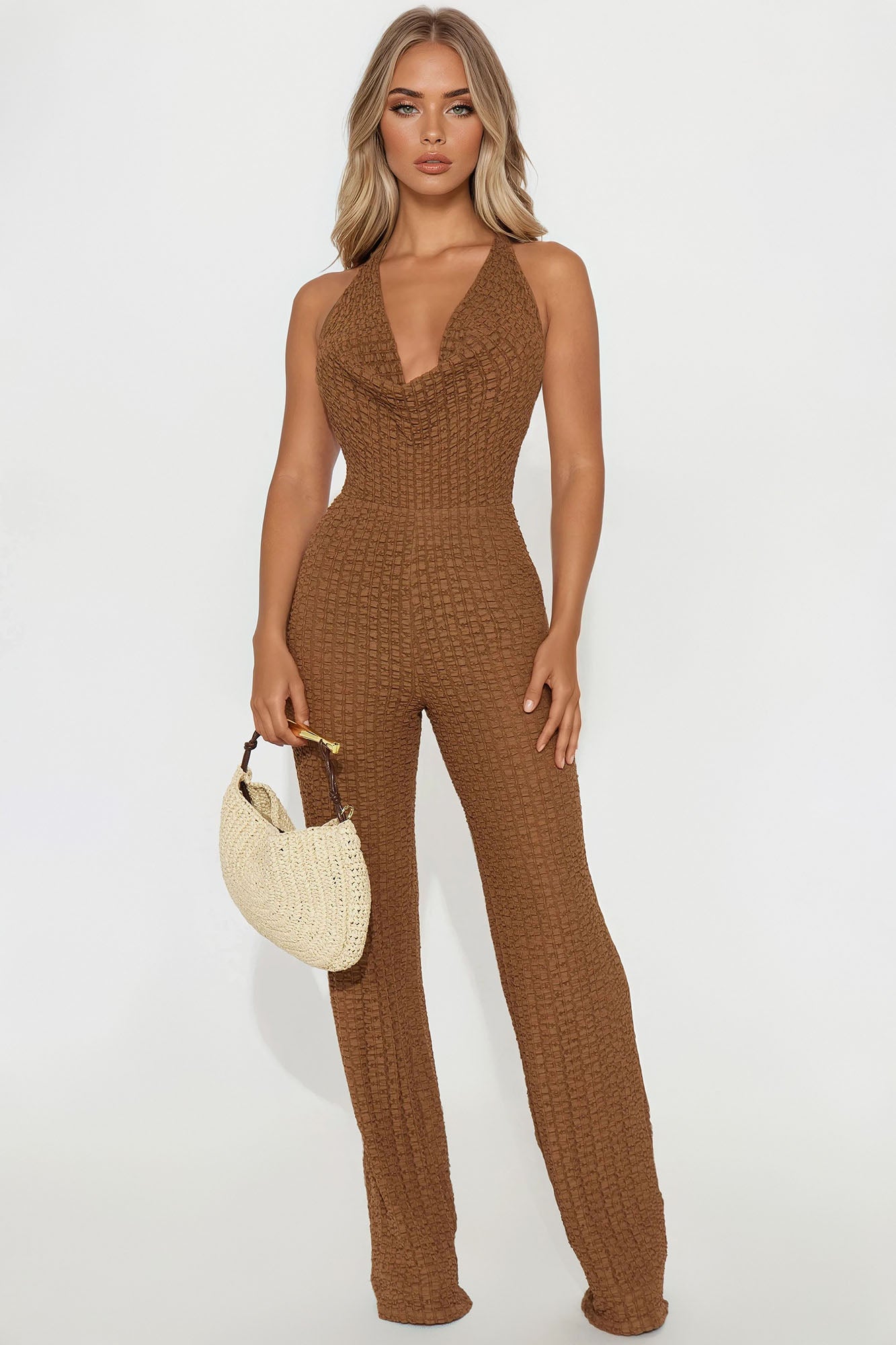 By The Sunset Textured Jumpsuit - Mocha