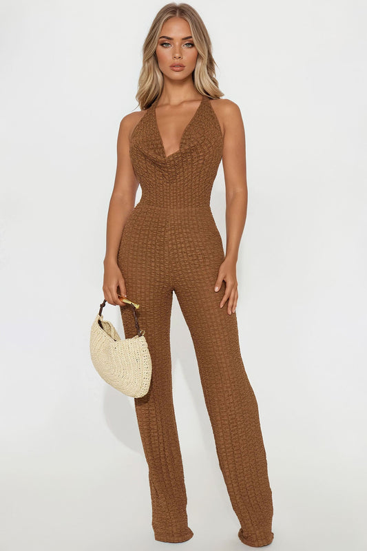By The Sunset Textured Jumpsuit - Mocha