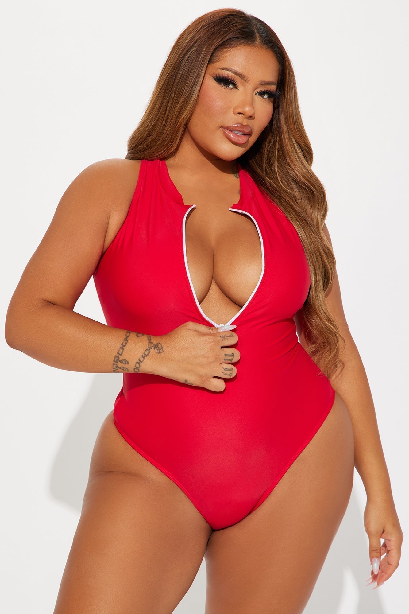 Evelyn Zip Up 1 Piece Swimsuit - Red