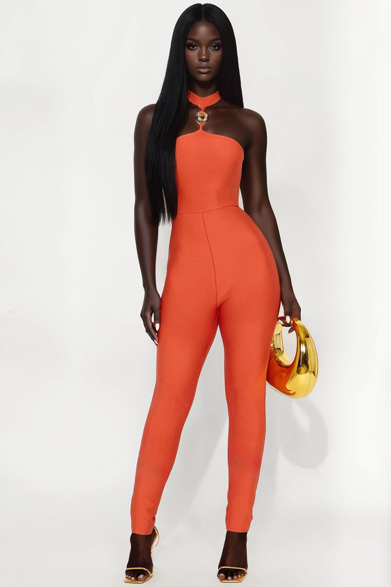 Fiona Halter Bandage Jumpsuit - Cognac