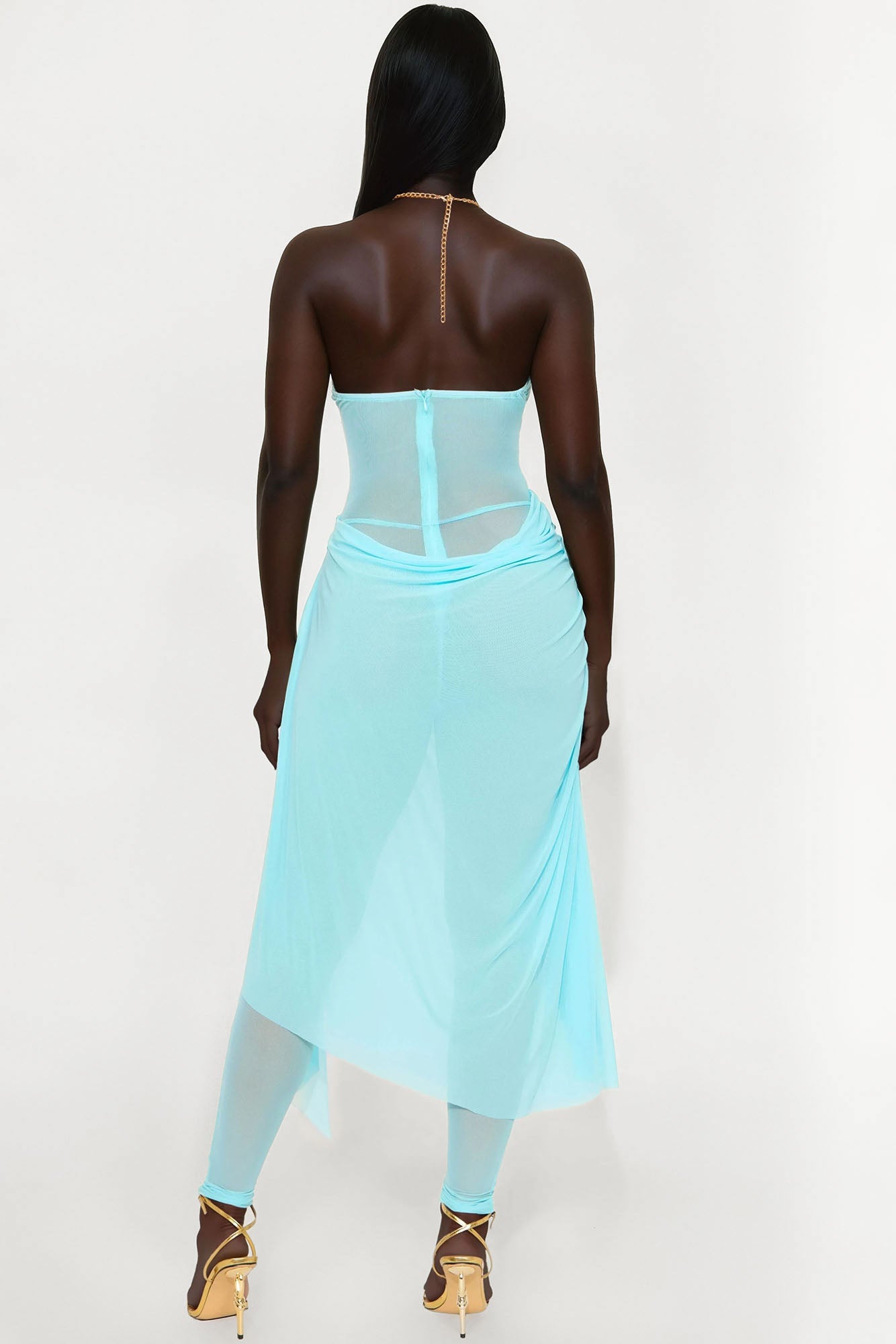 Layla Sheer Mesh Jumpsuit - Aqua