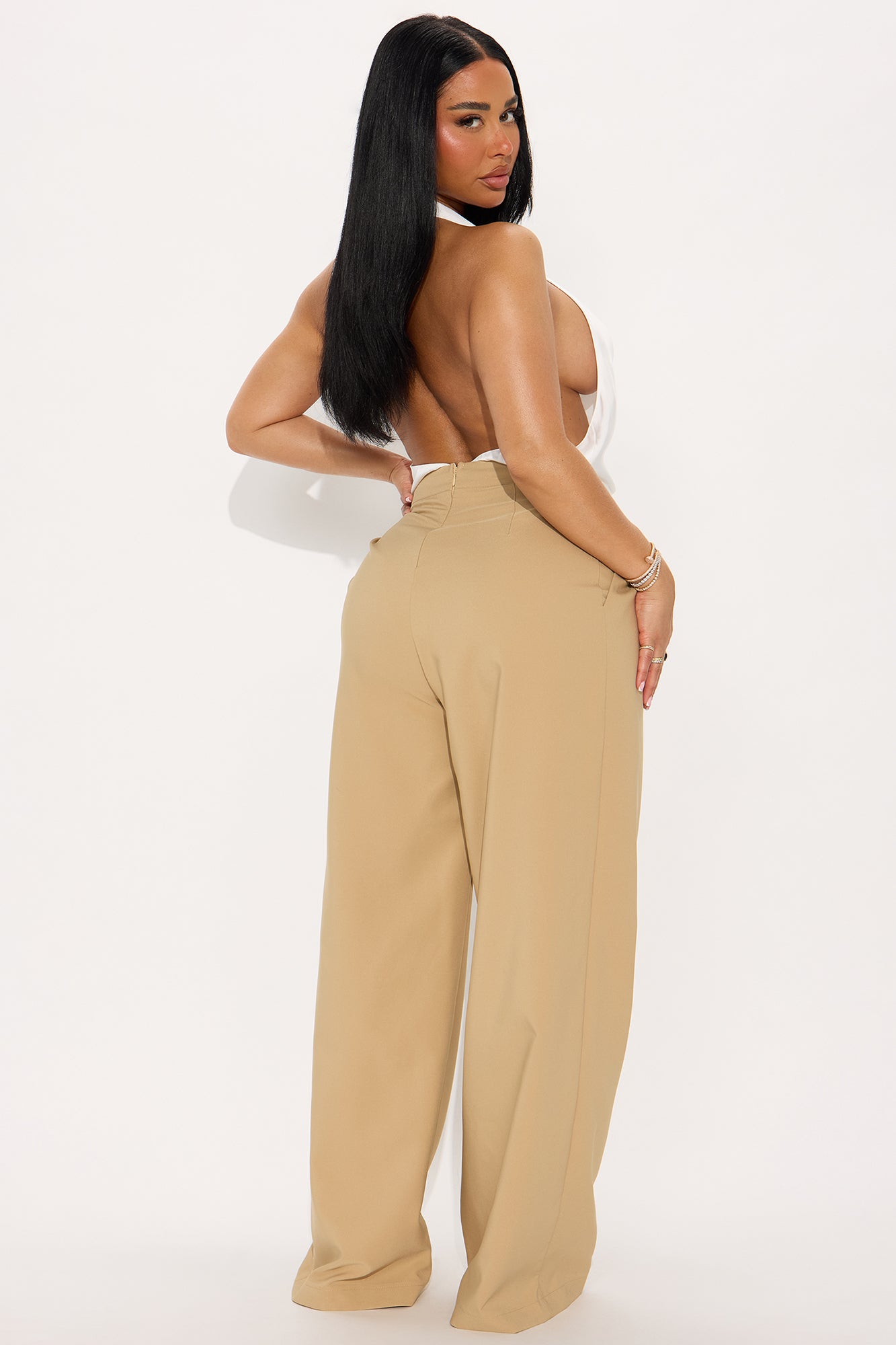 Eyes On The Prize Halter Jumpsuit - Taupe/combo