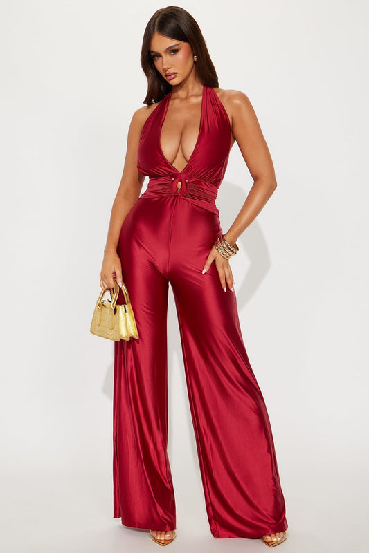 Places To Be Jumpsuit - DarkRed