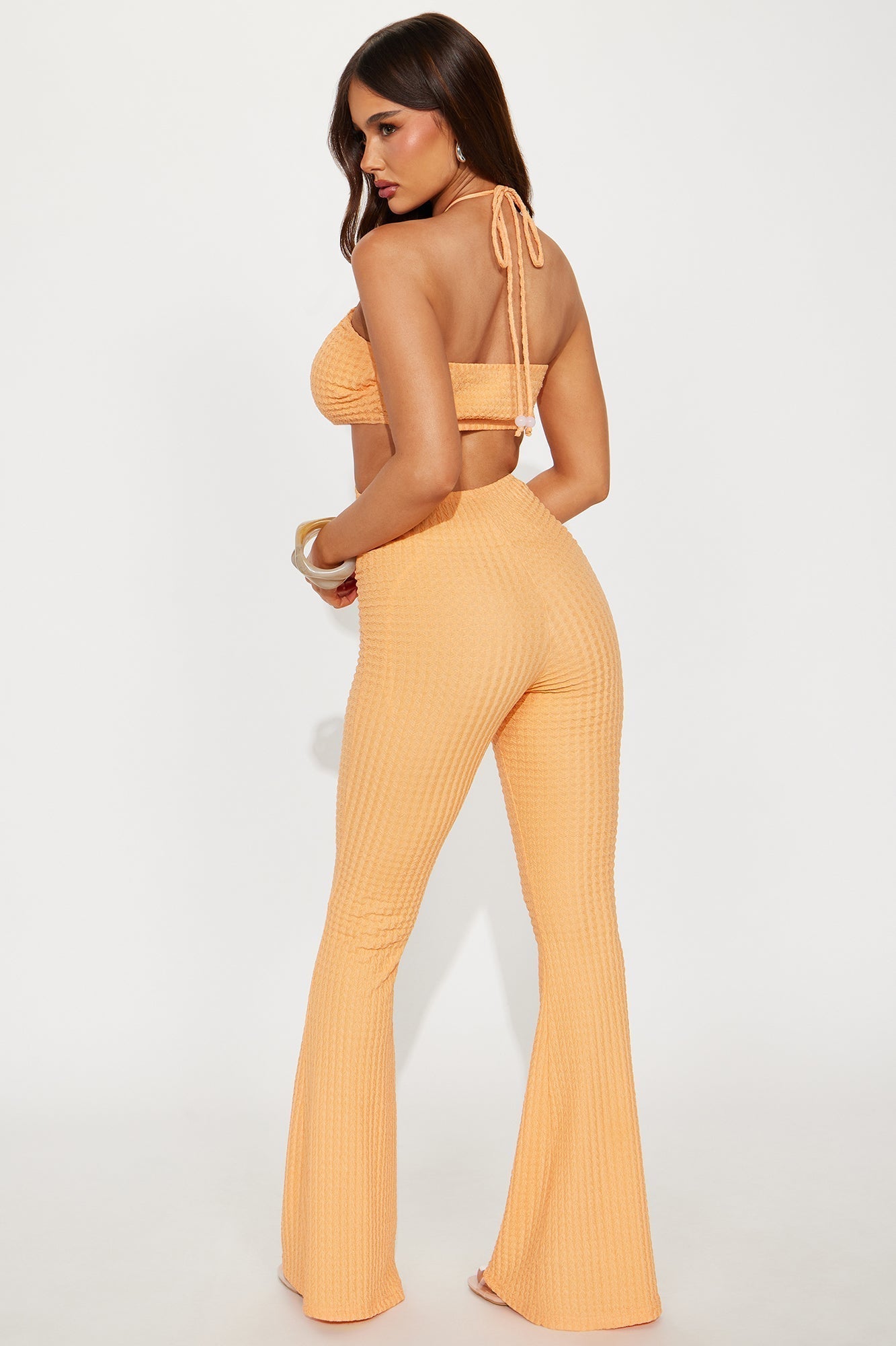 Cara Textured Halter Jumpsuit - Tangerine