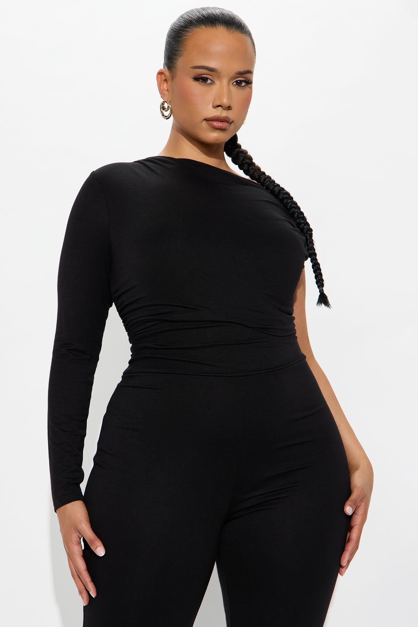 Riley Ruched One Shoulder Jumpsuit - Black