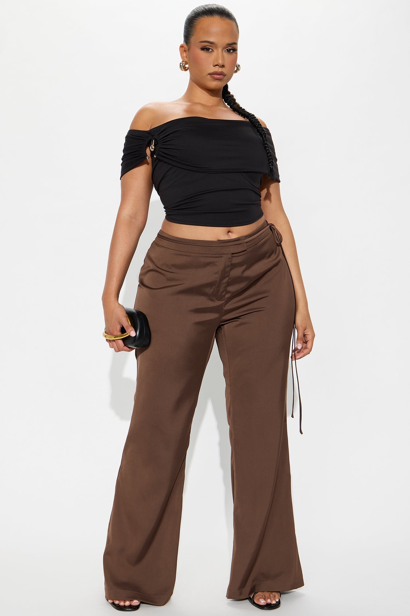 Front Page Headline Wide Leg Trouser Pant - Chocolate