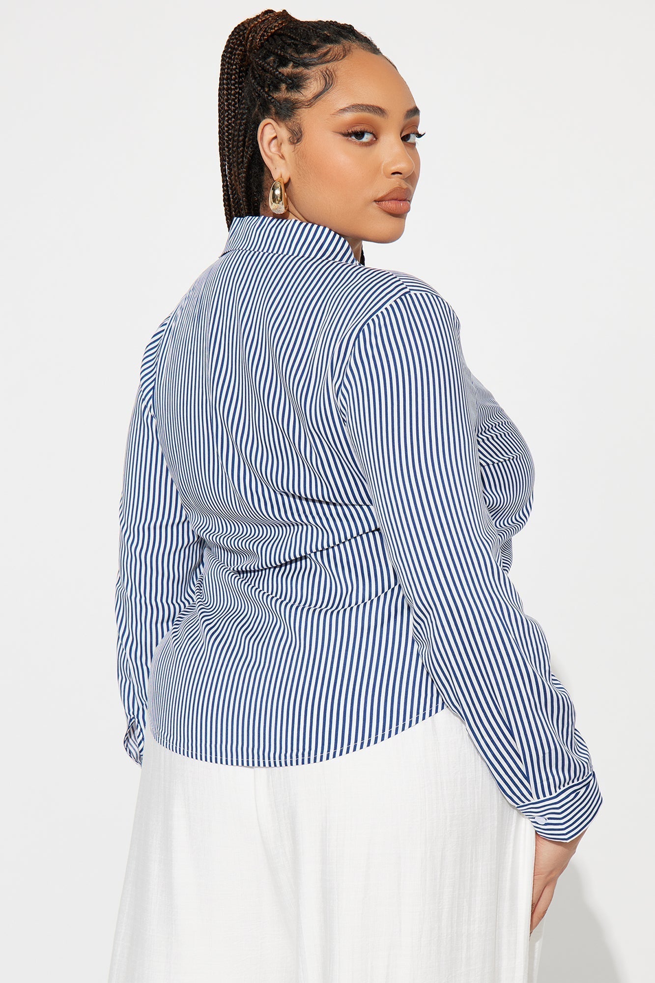 Hit The City Striped Challis Shirt - White/Blue