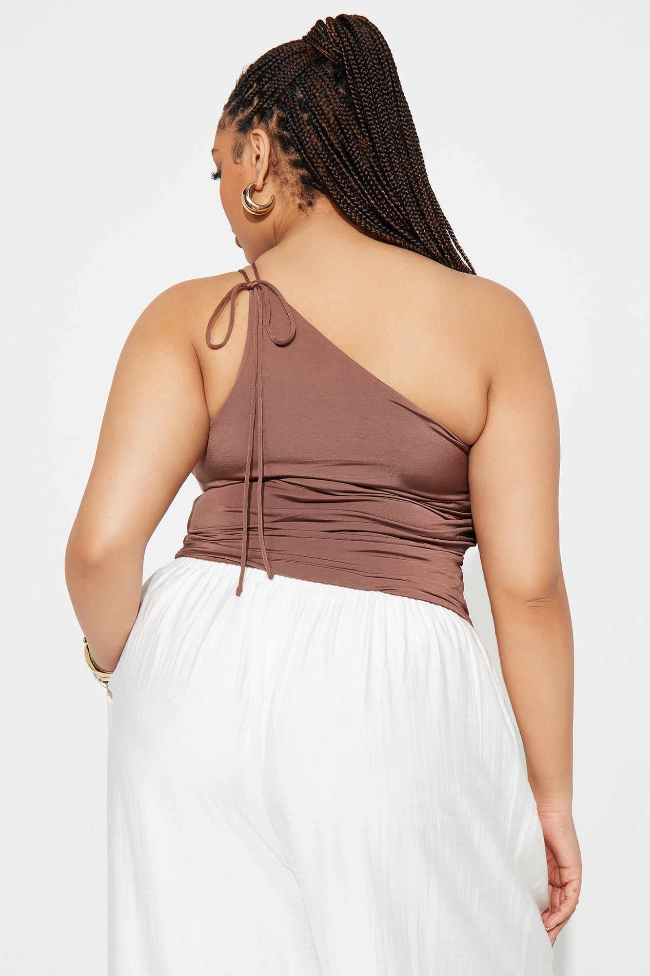 Treasure Hunt Double Lined One Shoulder Top - Chocolate