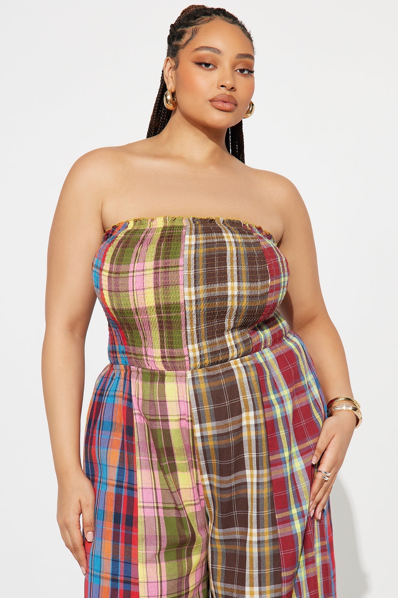 Tossed And Turned Flannel Jumpsuit - Red/combo