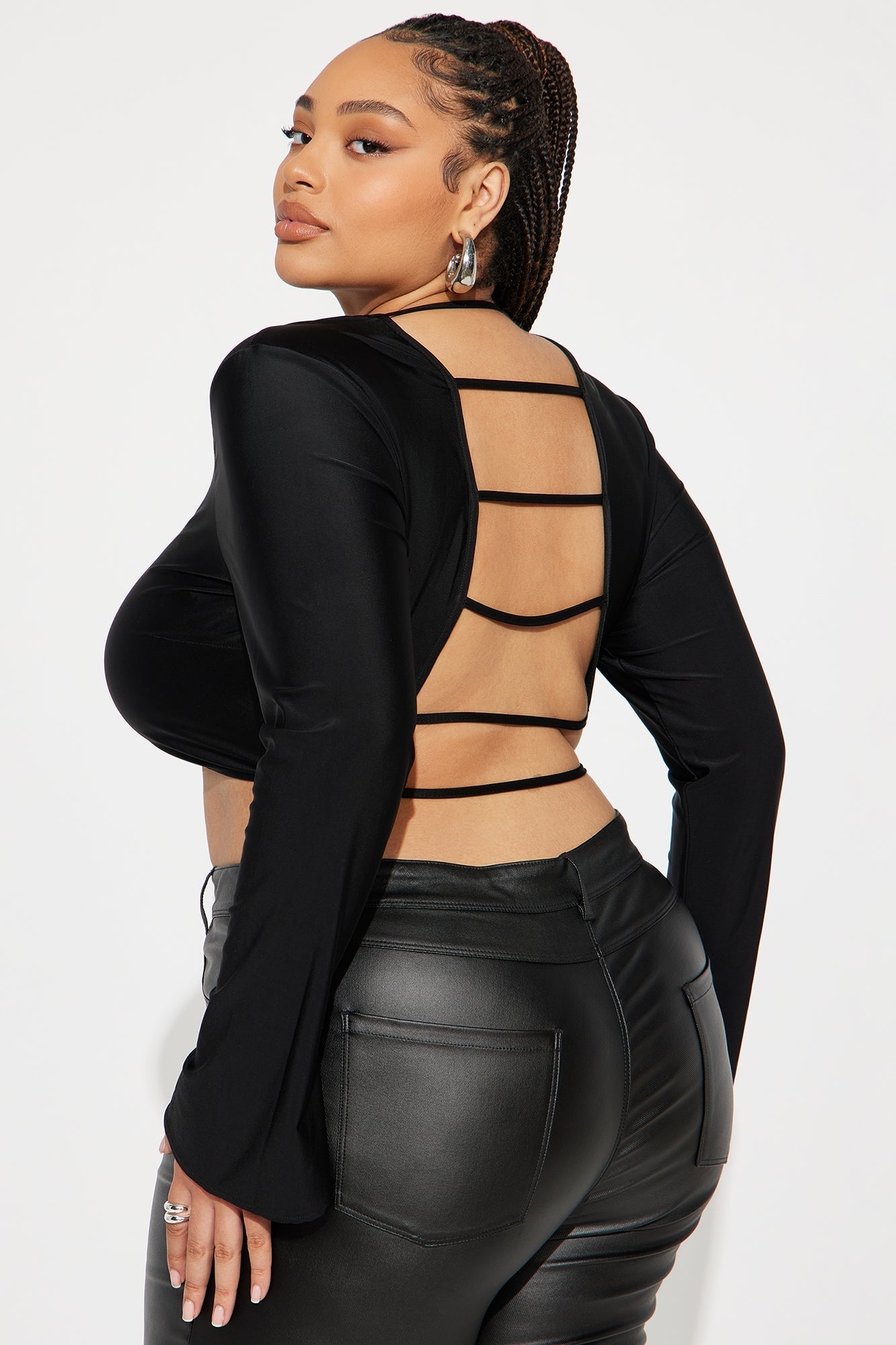 For The Ride Long Sleeve Backless Top - Black