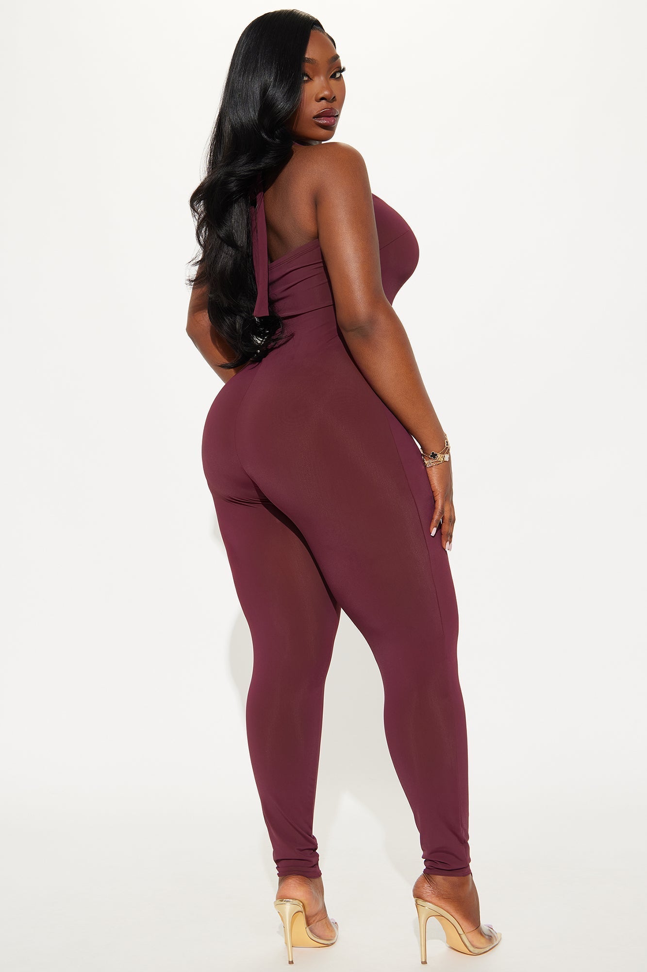 Lead The Way Halter Jumpsuit - Burgundy
