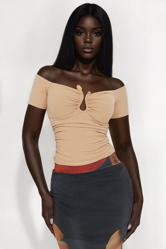 Valencia Off Shoulder Ruched Top - Mocha