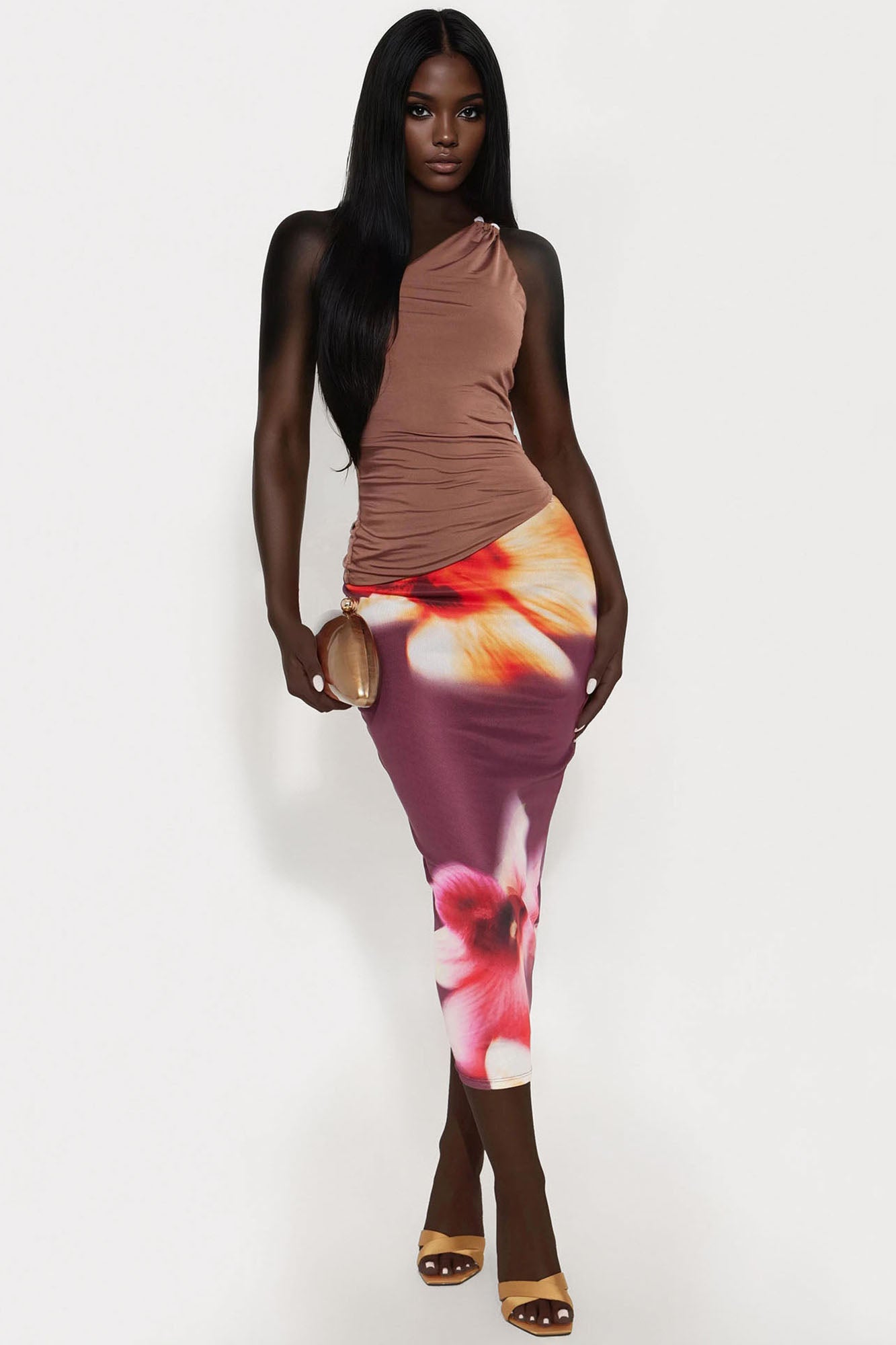 Treasure Hunt Double Lined One Shoulder Top - Chocolate