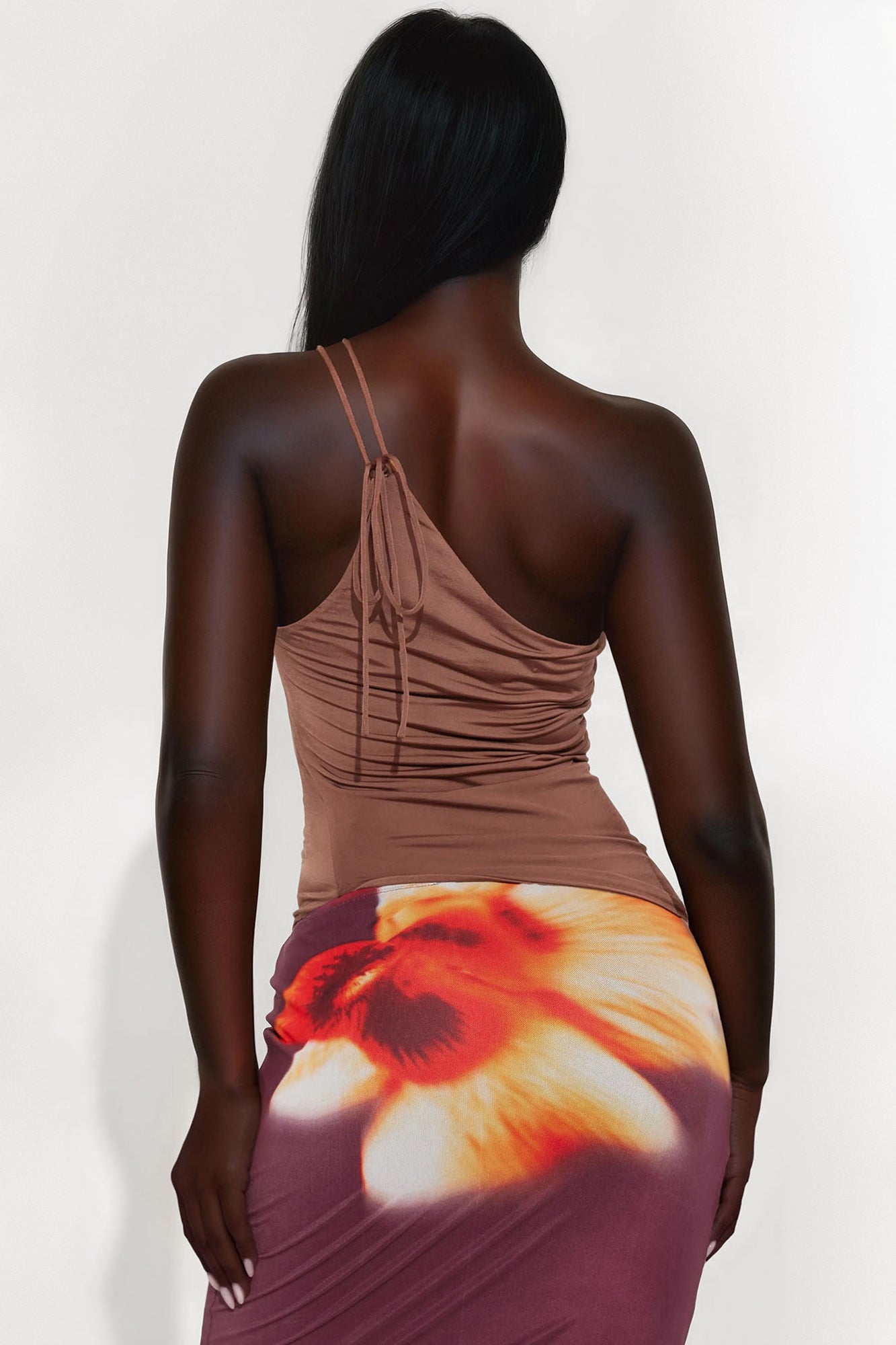 Treasure Hunt Double Lined One Shoulder Top - Chocolate