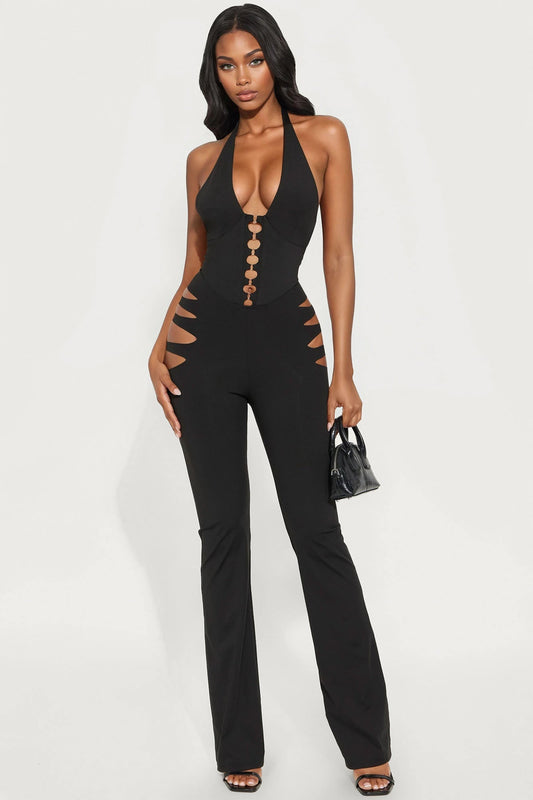 Can't Be Tamed Cut Out Halter Jumpsuit - Black