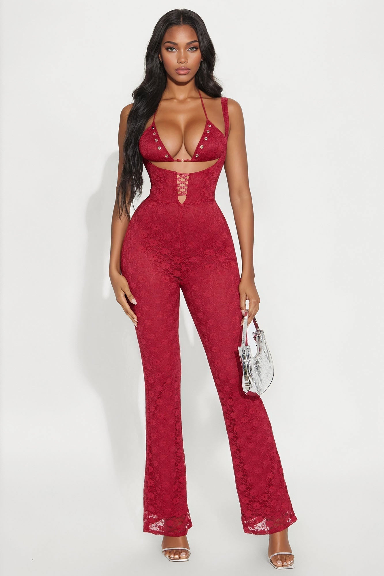 Hard To Replace Lace Jumpsuit - Burgundy