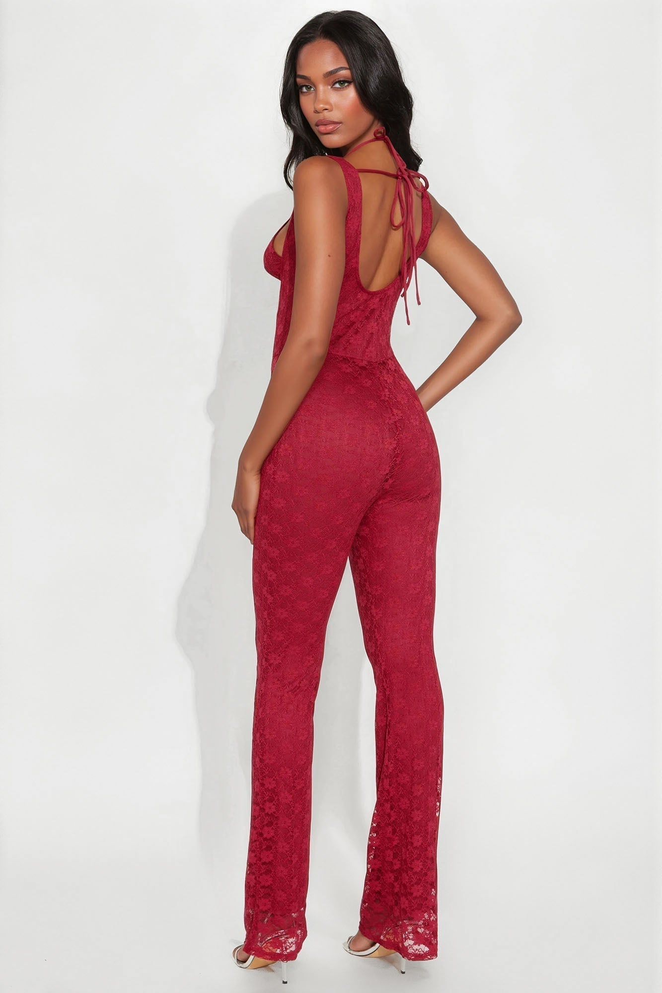 Hard To Replace Lace Jumpsuit - Burgundy