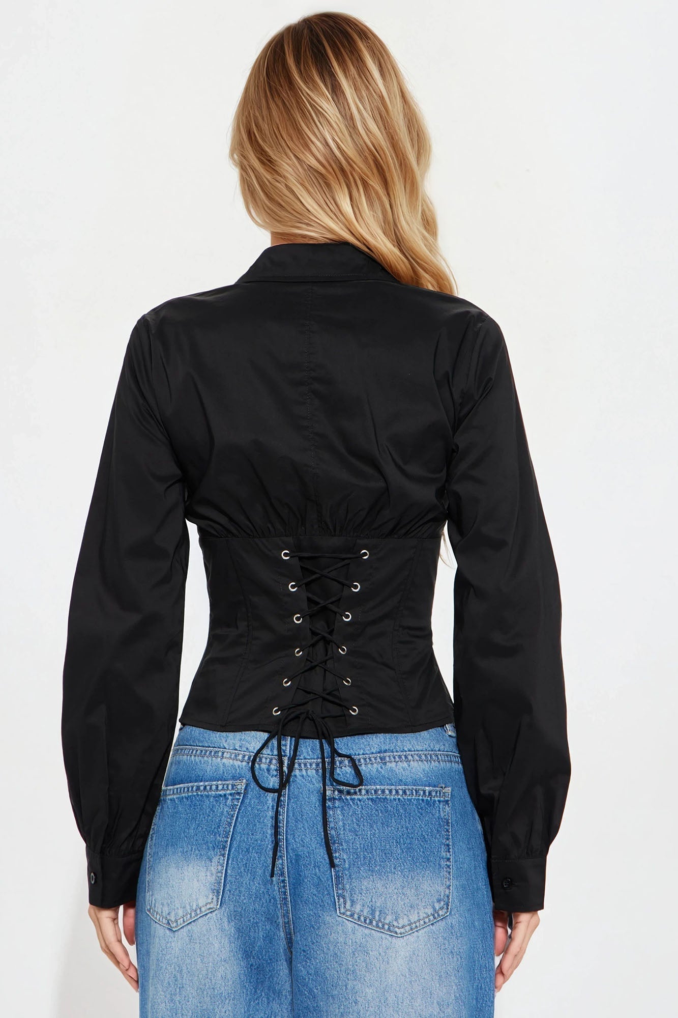 Your New Obsession Poplin Corset Shirt - Black
