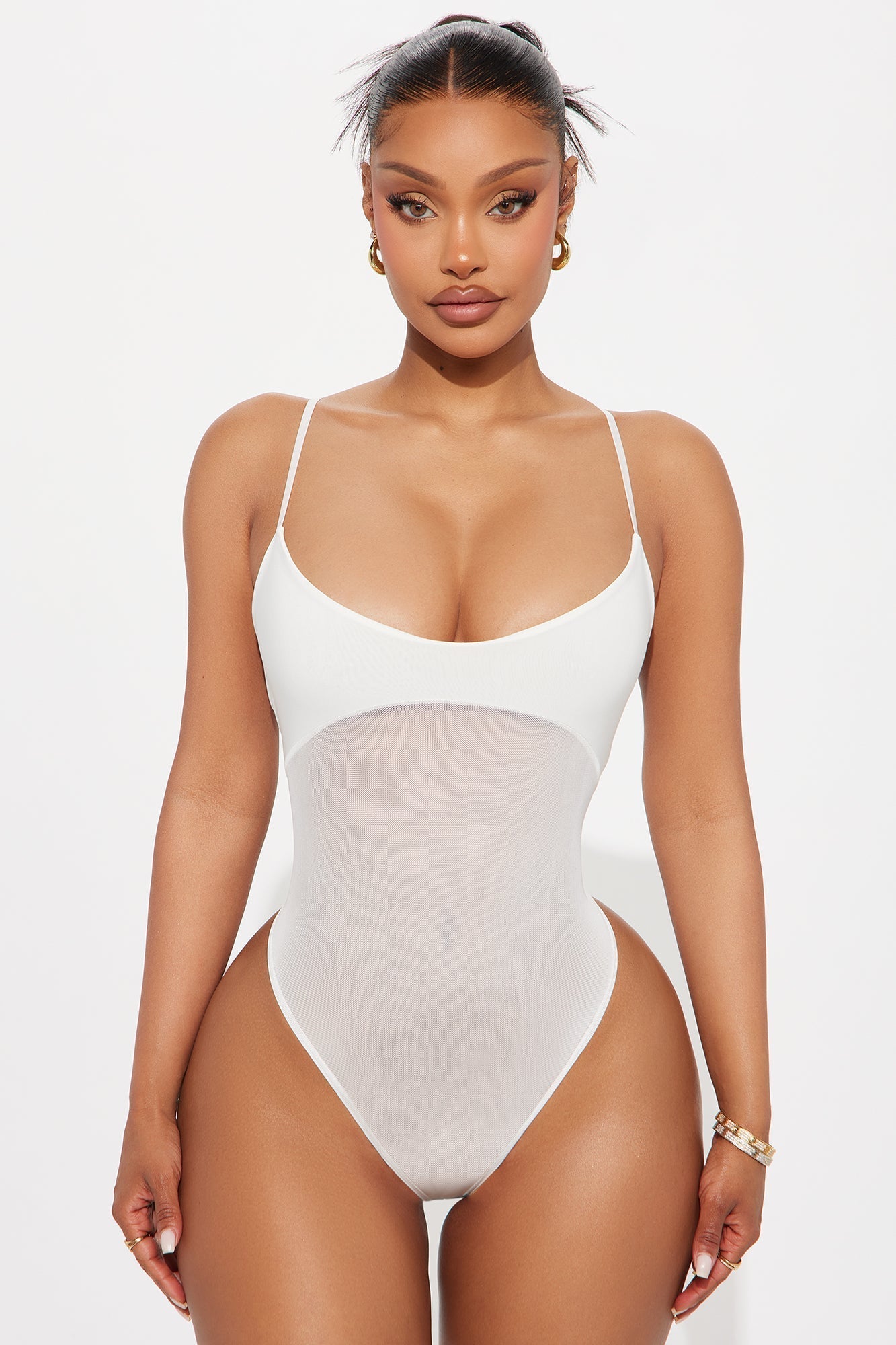 Calypso Sheer Mesh Bodysuit - White