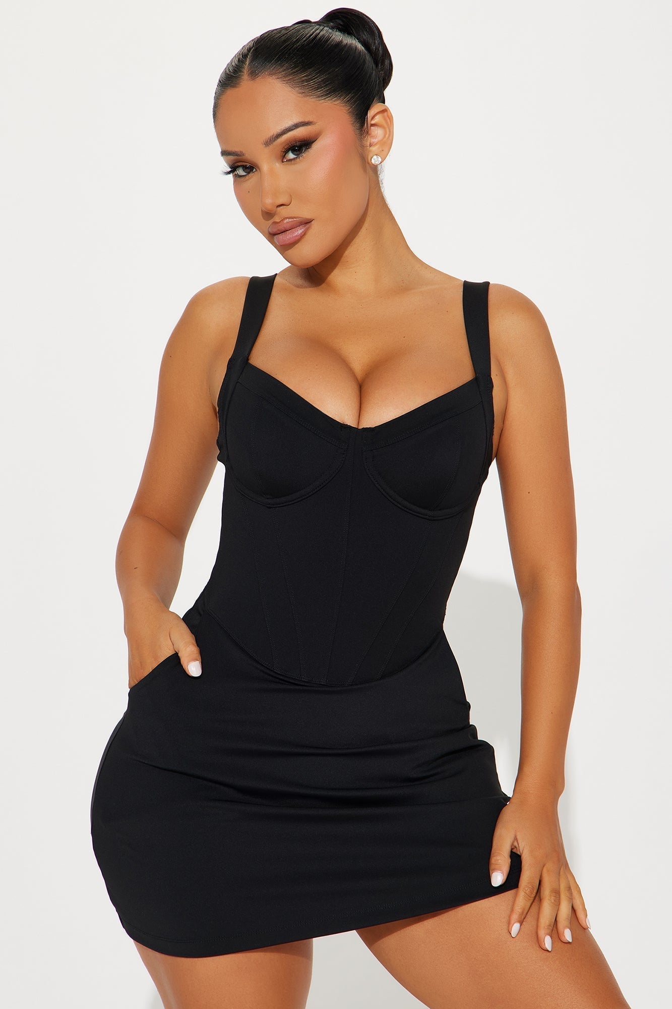 Delvina Snatched Sculpting 1 Piece Swimsuit Dress - Black