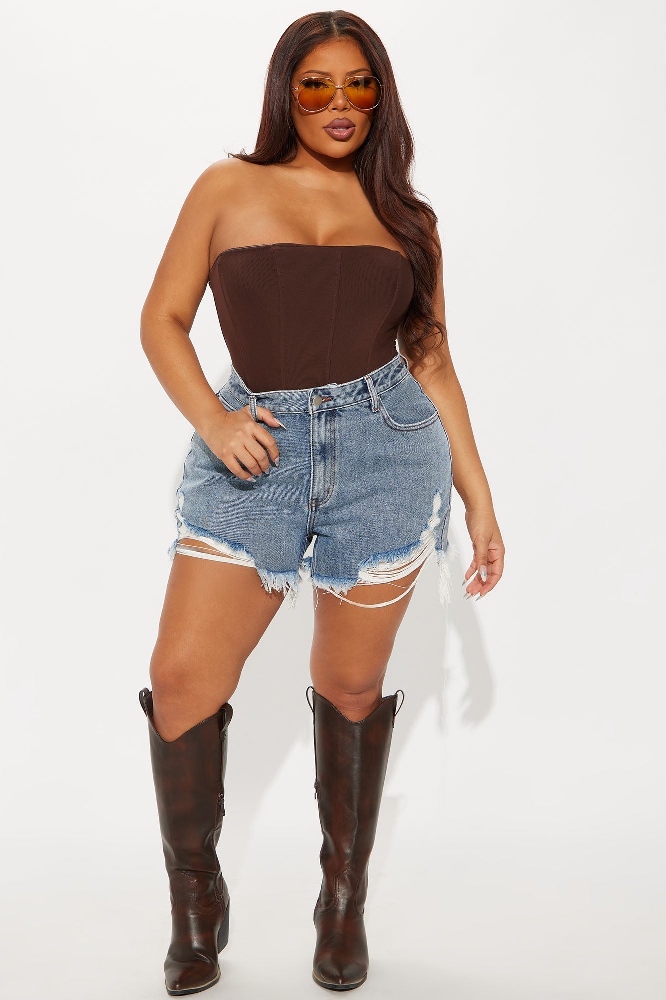 Indio Ripped High Rise Denim Shorts - Medium Wash