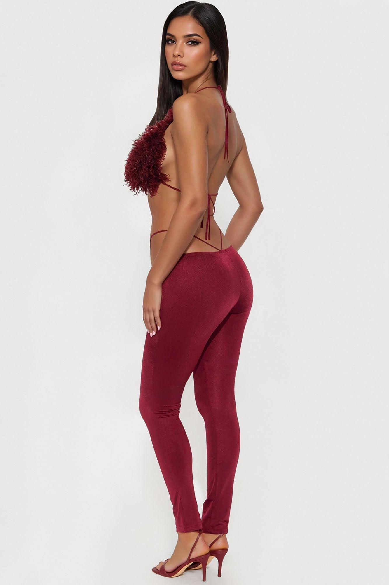 Fur Fantasy Jumpsuit - Burgundy
