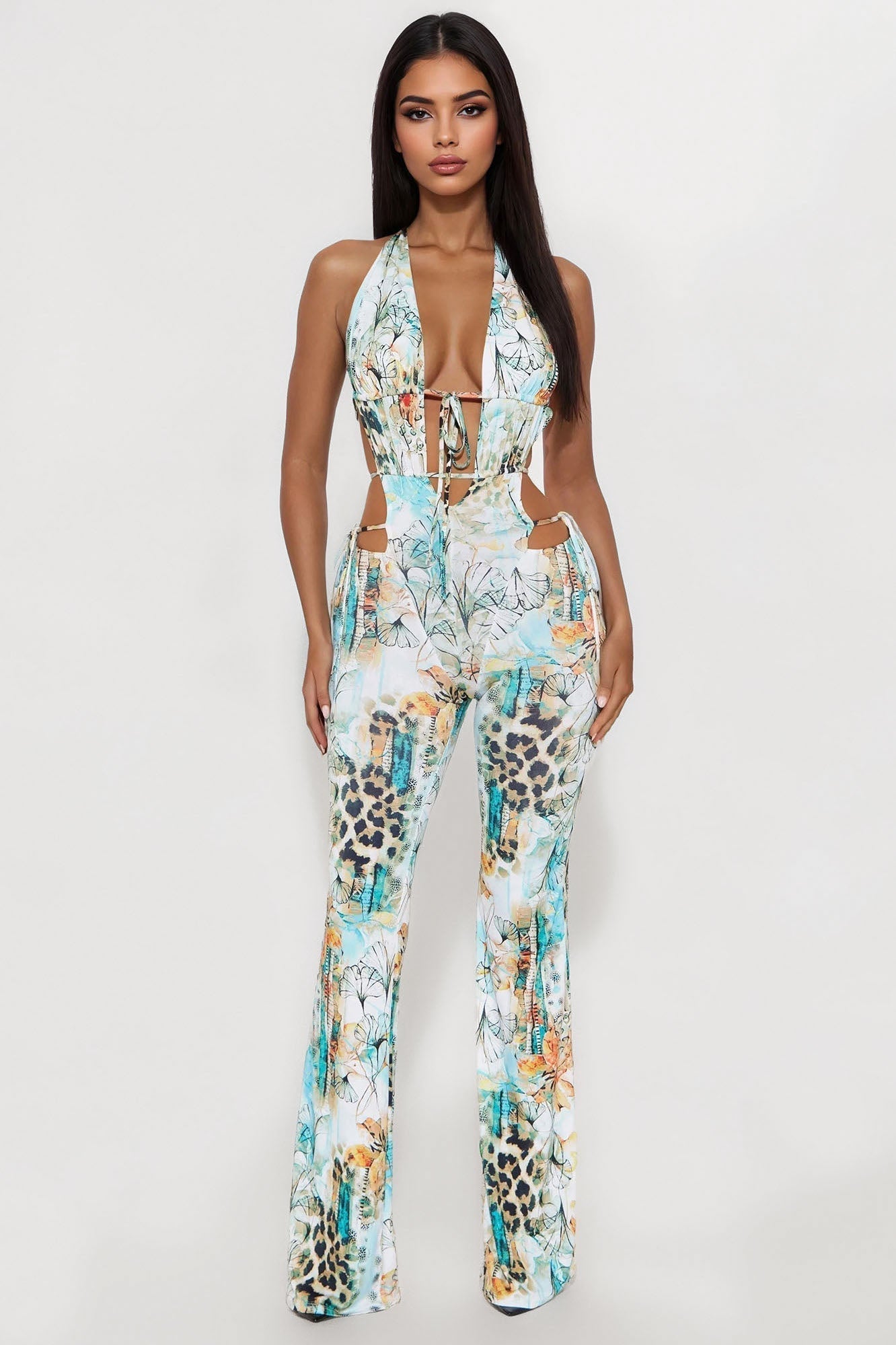 Sasha Halter Straight Leg Jumpsuit - Blue