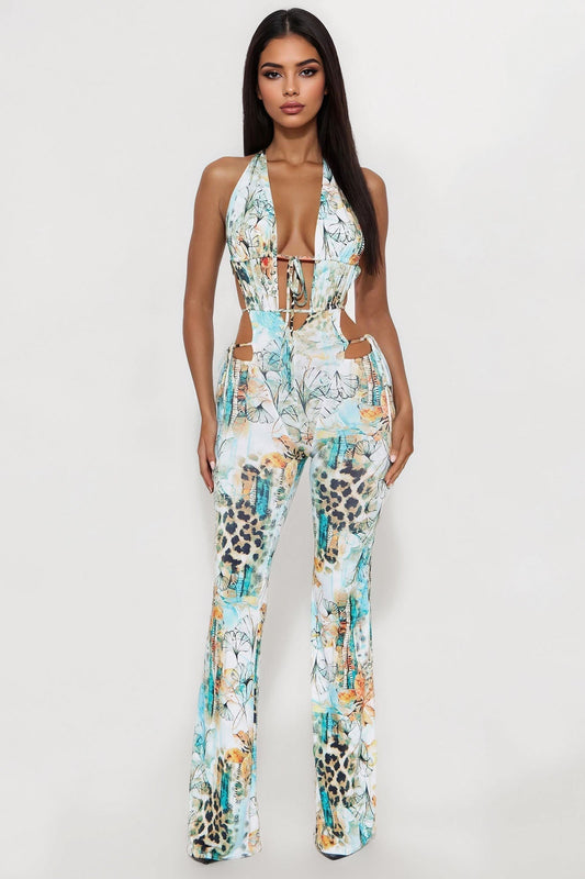 Sasha Halter Straight Leg Jumpsuit - Blue