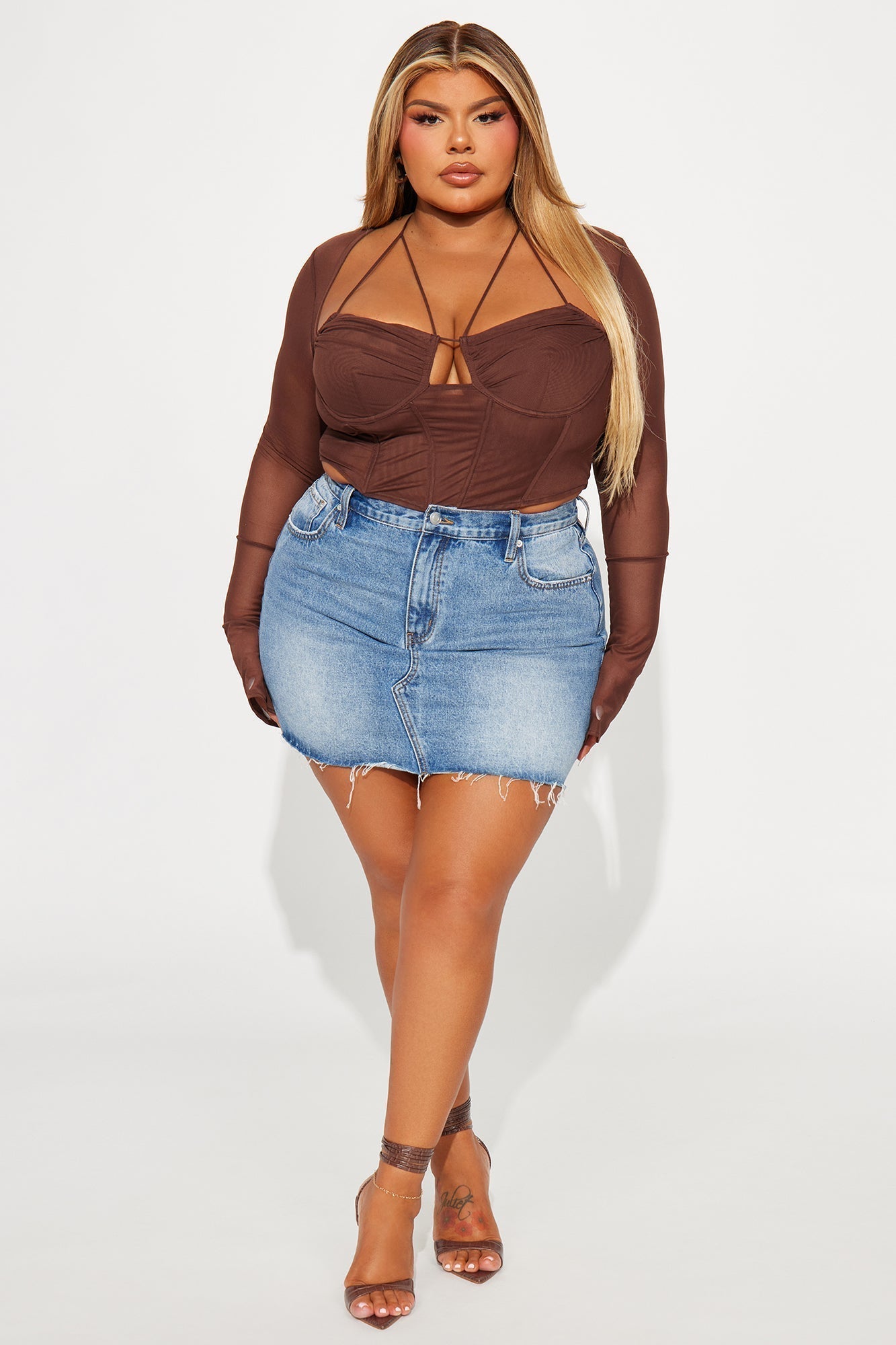 Melanie Mesh Corset Top - Brown