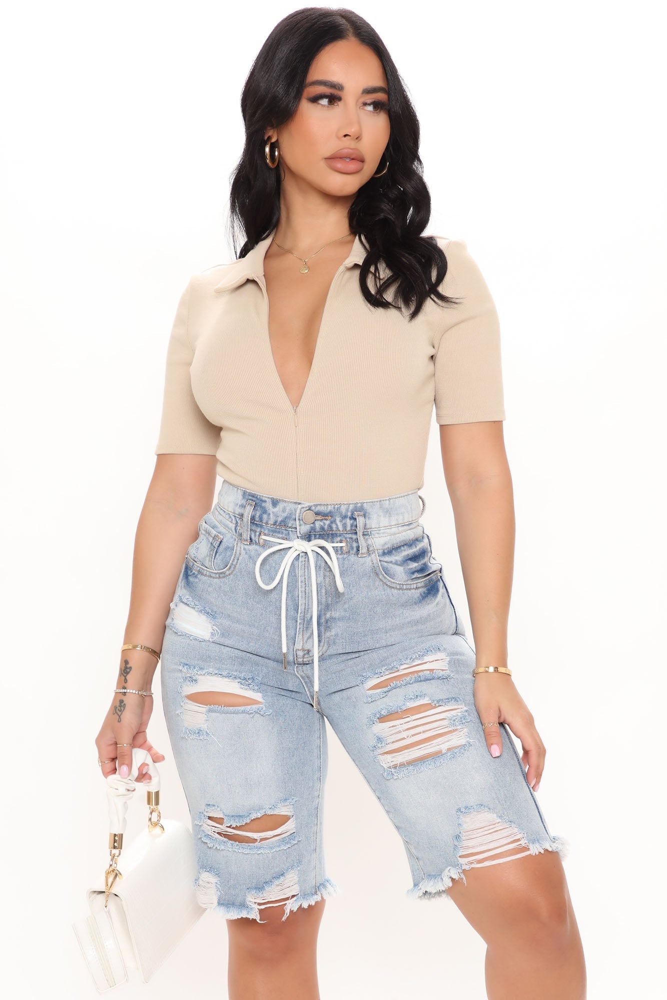 Hustle and Grind Short Sleeve Bodysuit - Nude