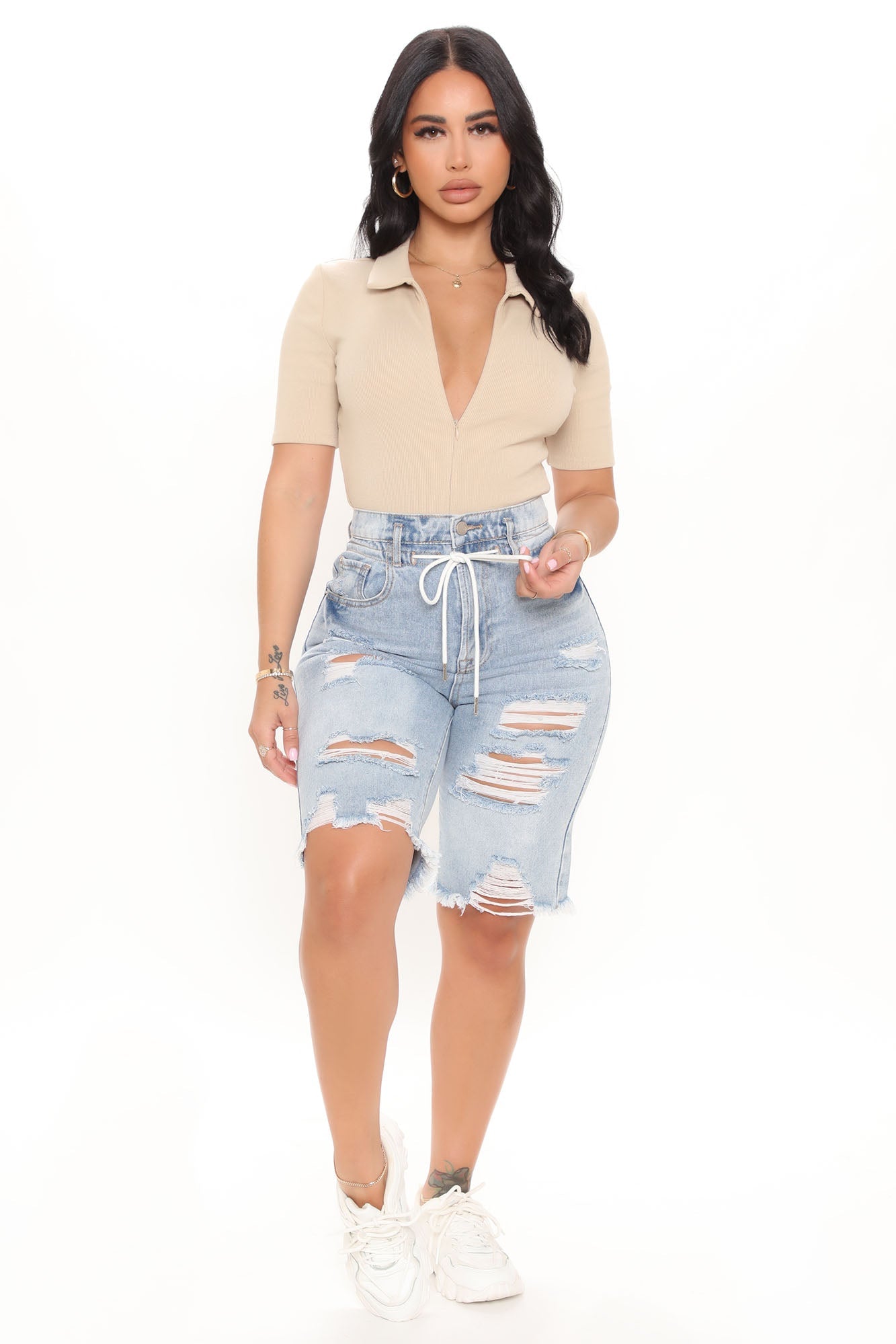 Hustle and Grind Short Sleeve Bodysuit - Nude