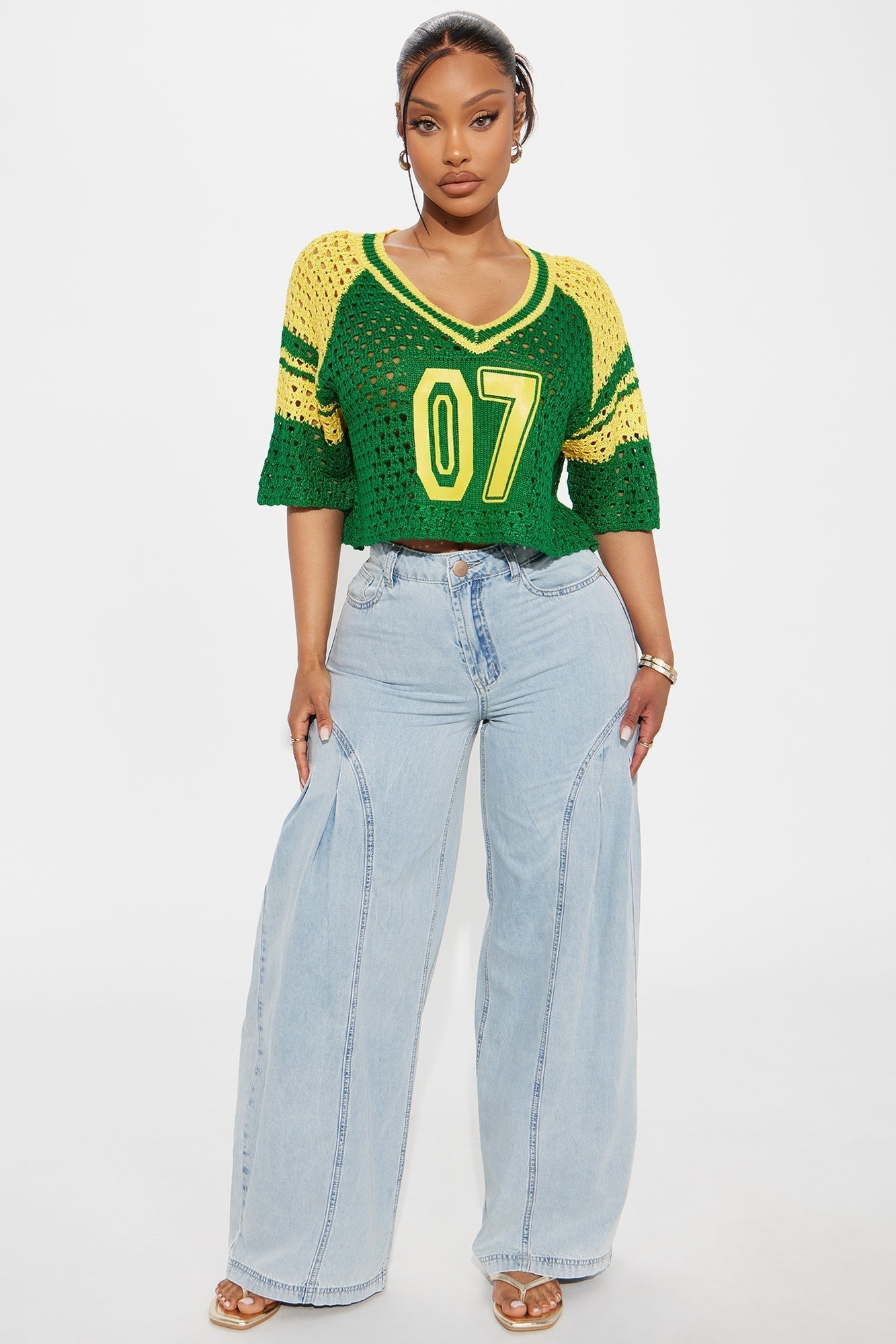 All Star Crochet Cropped Top - Green/combo